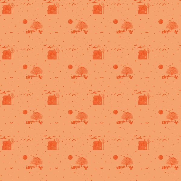 PREORDER - Costume Party - Haunted in Pumpkin - Pammie Jane - STELLA-DPJ3170 PUMPKIN - Half Yard on Sale